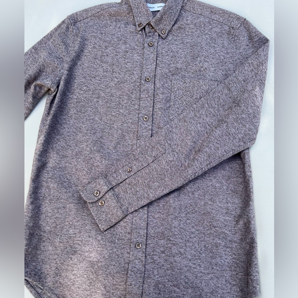 Samsøe Samsøe Textured Button Down Shirt Mens S Brown Gray Long Sleeve Casual - Picture 9 of 14